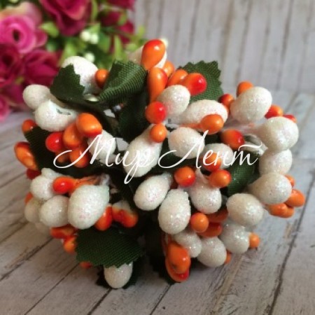 Веточка Wow, белый перламурт с оранжевым, упаковка 12 пучков