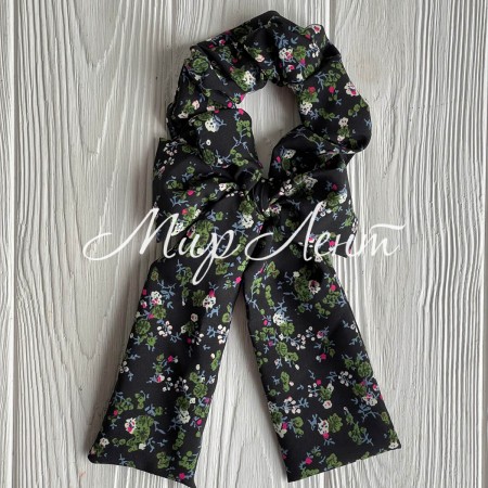 Резинка Твилли жатка бант в цветочек, 27 см, черная, шт.