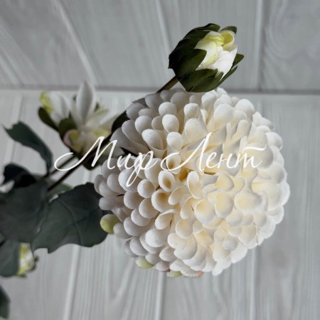 Ветка георгины, 68 см, белая, шт.