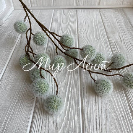 Ветка с пухнастыми шариками, 65 см, светло-зеленый, шт. 