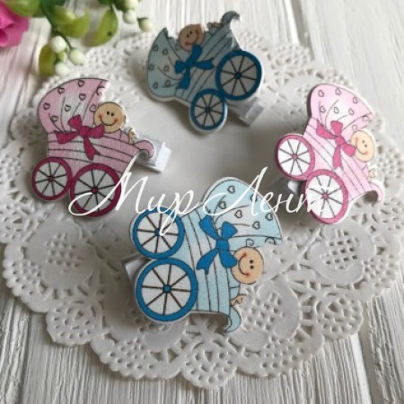Прищепка-декор, 3,5х3 см, колясочка (розовый/голубой), упаковка 12 шт.