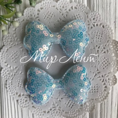 Аплікація бантик з паєтками, 6 см, блакитний, упаковка 20 шт.
