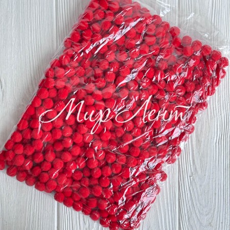 Помпоны бархатные (пастельные), 1,5 см, красные, упаковка 500 шт.