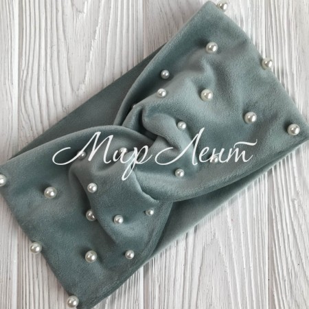 Повязка спорт велюр с жемчугом, 11 см, мятный, шт.