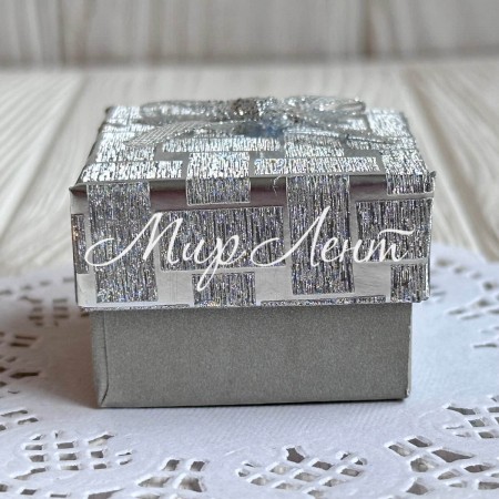 Коробочка для прикрас квадратна, 4,5х4,5х3 см, срібло, візерунок з парчовим бантиком, 1 шт.