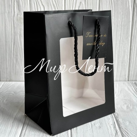 Подарунковий пакет з віконцем "L", чорний, упаковка 12 шт.