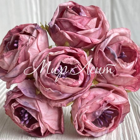 Винтажная роза с тичинками, 3,5 см, розово-пудровая, упаковка 42 шт.