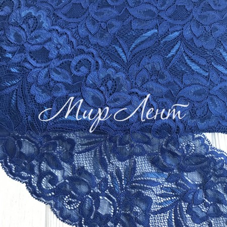 Кружево стрейчевое "Лиана", 15 см, сапфировый, рулон 9 м