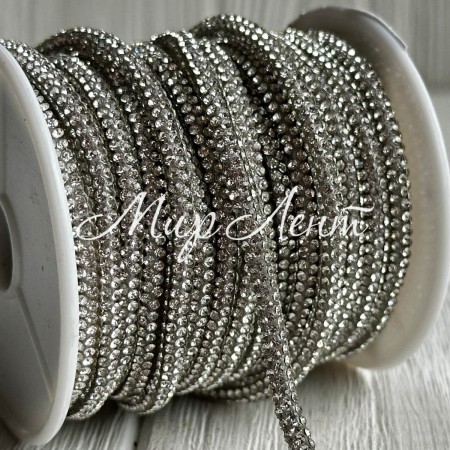 Стразовый шнур, 3,5 мм, серебряный, рулон 10 м