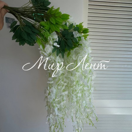 Свисающая ветка с белыми цветами (С30488), 90 см, бело-зеленый, шт.