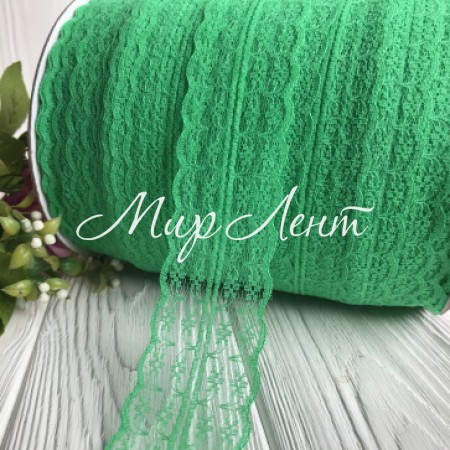 Кружево цветочек, 4,5 см, морская волна, (не стрейчевое), бобина 270 м