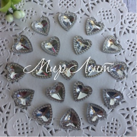Серединка-хрусталька сердечко, 10 мм, серебро, упаковка 2000 шт.