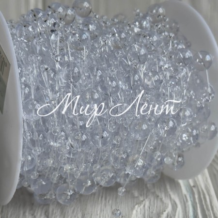 Хрустальная лента-бусинка (С30651), 8+3 мм, прозрачная круглая, рулон 30 м