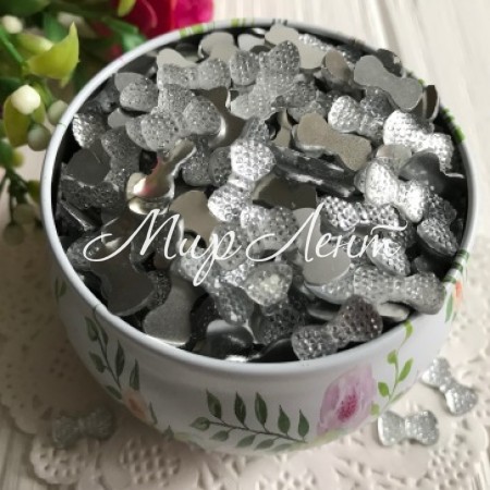 Серединка бантик блеск, 7х13 мм, серебро, упаковка 5000 шт.