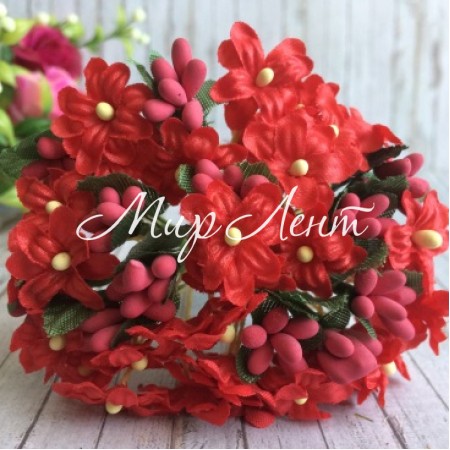 Сирень с тычинками, 2 см, красный, упаковка 144 шт. (12 пучков)