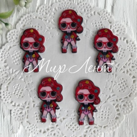 Кабошон Lol зі стразами, 3,5 см, Lol-рокер в червоному, упаковка 25 шт.