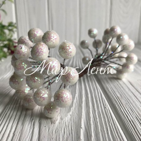 Ягодки с блестками, 12 мм, белый, упаковка 400 шт.