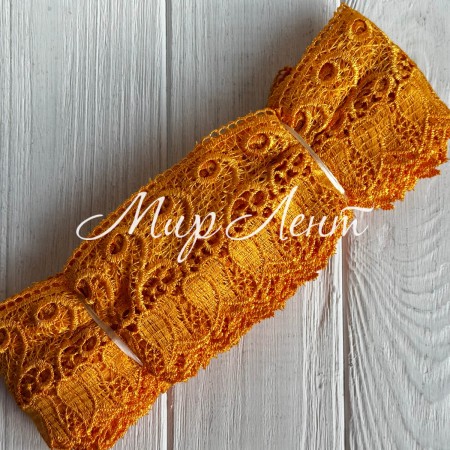 Мереживо макраме Тюльпан, 7 см, темно-жовте, рулон 9 м