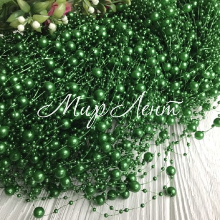 Бусины на леске, 3-8 мм, зеленые, упаковка 40 нитей