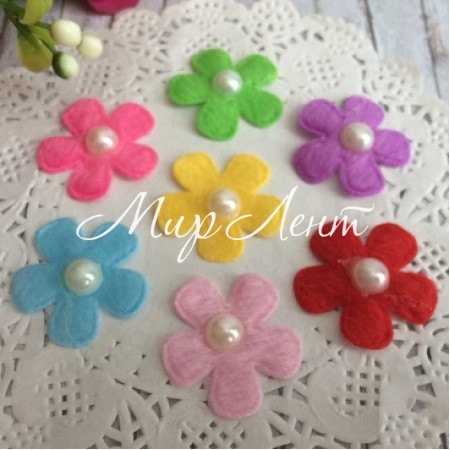 Цветочек из фетра с жемчугом, 2,5 см, цветной микс, упаковка 1000 шт.