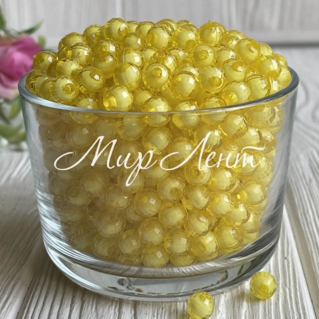 Бусина пластик с белой серединкой, 10 мм, желтая, упаковка 500 г